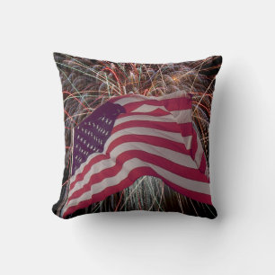 American Flag and Fireworks Cushion