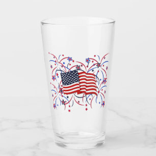 American Flag and Fireworks Glass