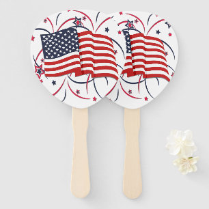 American Flag and Fireworks Hand Fan