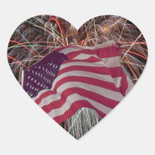 American Flag and Fireworks Heart Sticker