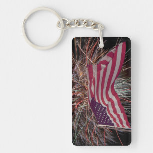 American Flag and Fireworks Key Ring