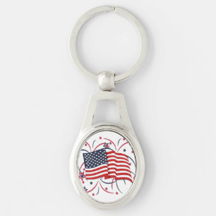 American Flag and Fireworks Key Ring