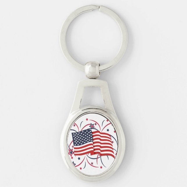 American Flag and Fireworks Key Ring (Front)