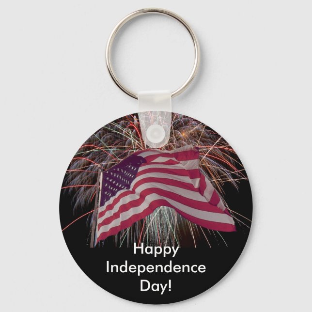 American Flag and Fireworks Key Ring (Front)