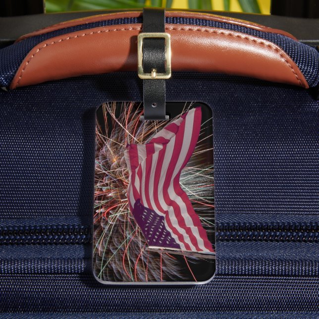 American Flag and Fireworks Luggage Tag (Front Insitu 2)