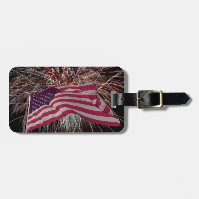 American Flag and Fireworks Luggage Tag (Front Horizontal)