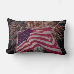 American Flag and Fireworks Lumbar Cushion