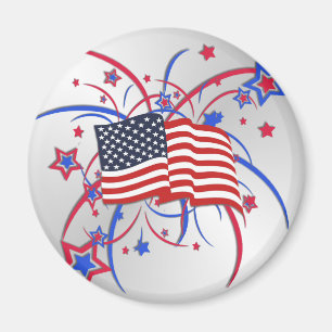American Flag and Fireworks Magnet