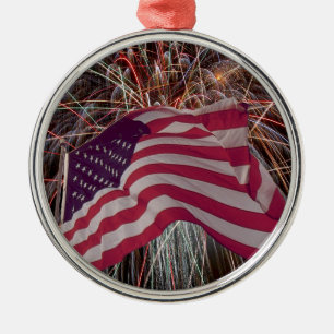 American Flag and Fireworks Metal Tree Decoration
