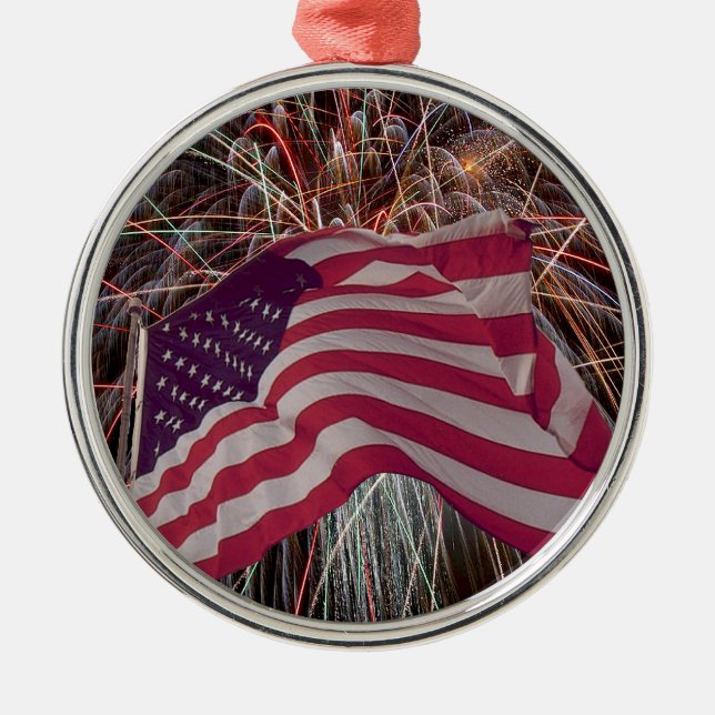 American Flag and Fireworks Metal Tree Decoration (Front)