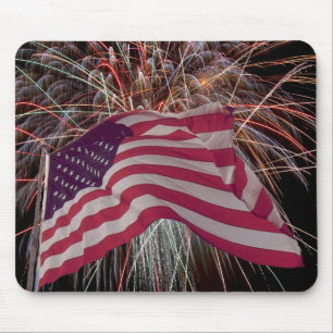 American Flag and Fireworks Mouse Mat