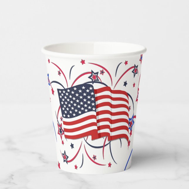 American Flag and Fireworks Paper Cups (Left)