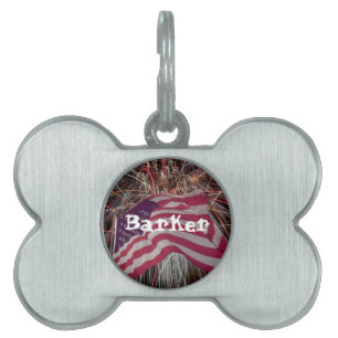 American Flag and Fireworks Pet ID Tag