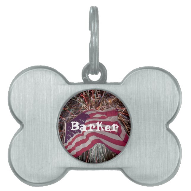 American Flag and Fireworks Pet ID Tag (Front)