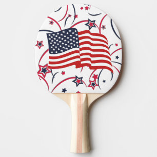 American Flag and Fireworks Ping Pong Paddle