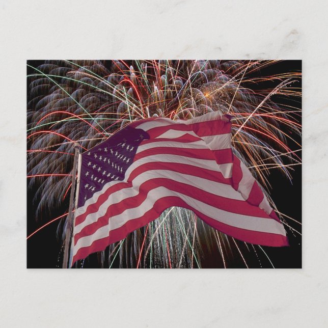 American Flag and Fireworks Postcard (Front)