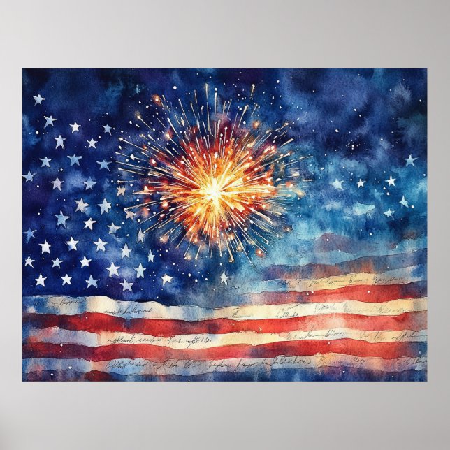 American flag and fireworks.  poster (Front)