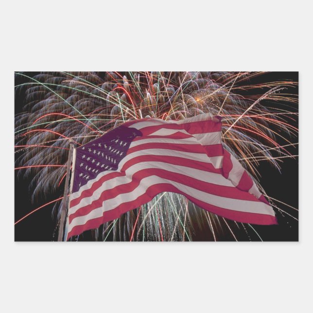 American Flag and Fireworks Rectangular Sticker (Front)
