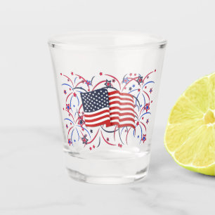 American Flag and Fireworks Shot Glass