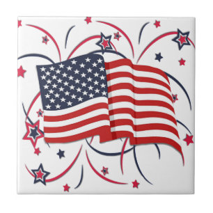 American Flag and Fireworks Tile
