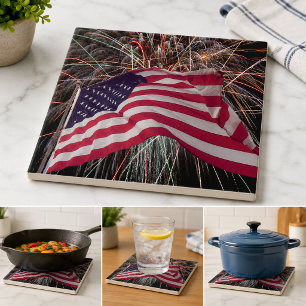 American Flag and Fireworks Tile