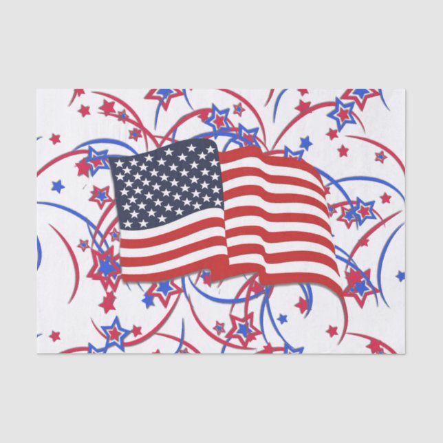 American Flag and Fireworks Tissue Paper (Front)