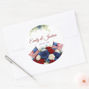 American Flag and Flowers Wedding Classic Round Sticker