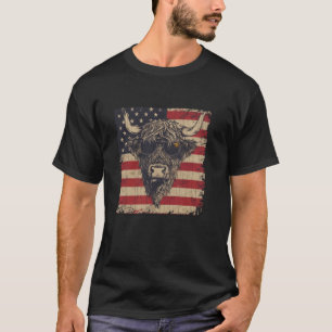American Flag and Highland Cow Fourth of July for  T-Shirt