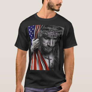 American Flag And Jesus Happy Independence Day 4th T-Shirt