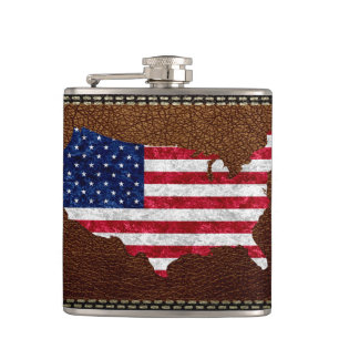 American Flag and Map Hip Flask