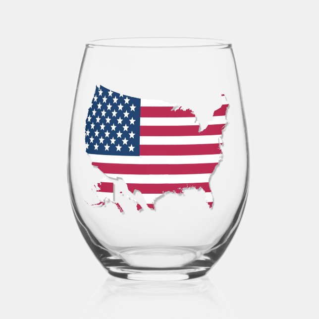 American Flag and Map Red White and Starry Blue Stemless Wine Glass (Front)