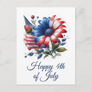 American Flag and Patriotic Daisy Postcard