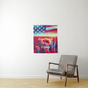 American Flag and Poppy Field Tribute Poster Tapestry