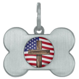 American Flag and Rugged Cross Pet ID Tag