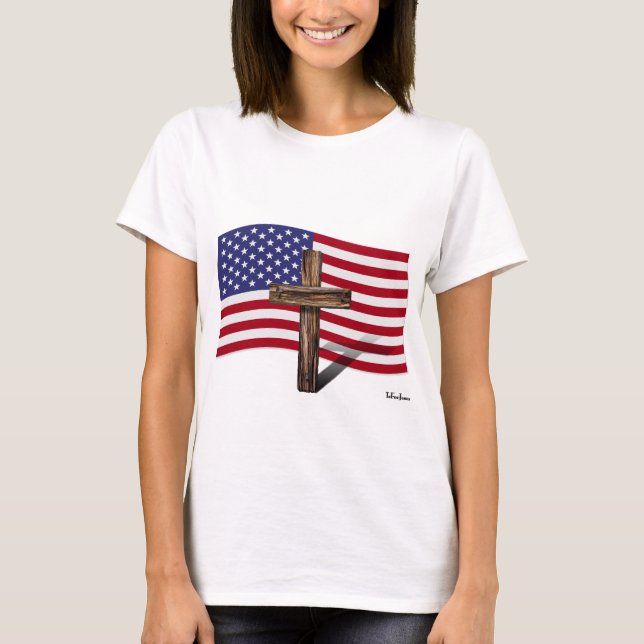 American Flag and Rugged Cross T-Shirt (Front)