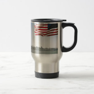 American Flag and shoreline Travel Mug