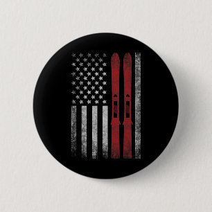 American Flag And Skis. Skiing Winter Sports For U 6 Cm Round Badge