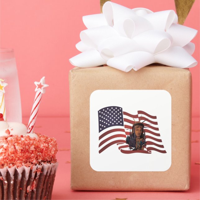 American Flag and Statue of Liberty  Square Sticker (Party)