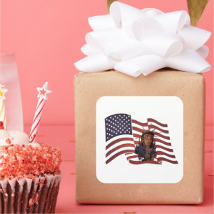 American Flag and Statue of Liberty Square Sticker