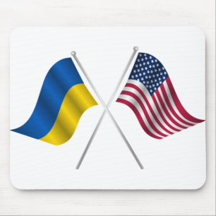 American flag and Ukrainian flag Mouse Mat