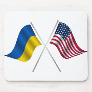 American flag and Ukrainian flag Mouse Mat