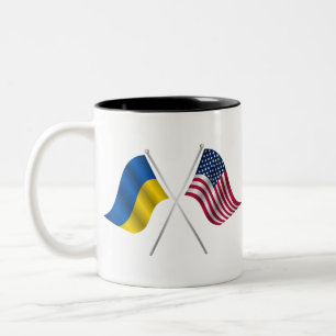 American flag and Ukrainian flag Two-Tone Coffee Mug
