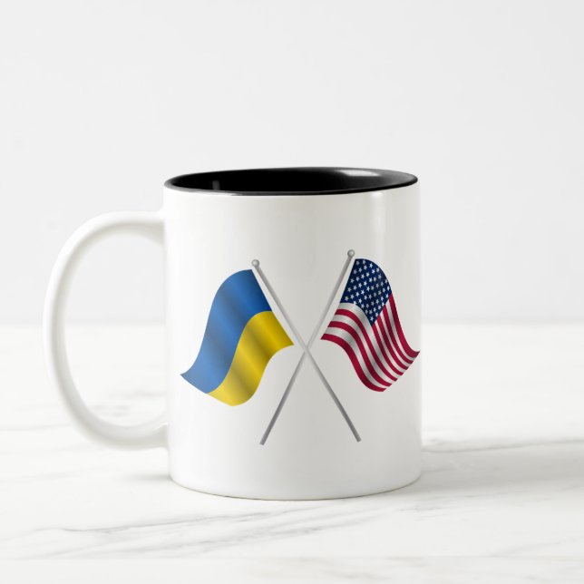 American flag and Ukrainian flag Two-Tone Coffee Mug (Left)
