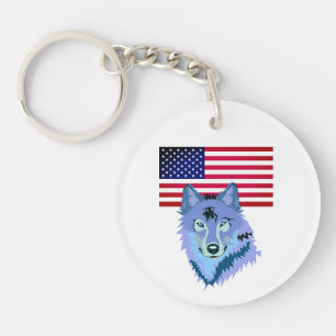American Flag And Wolf Key Ring