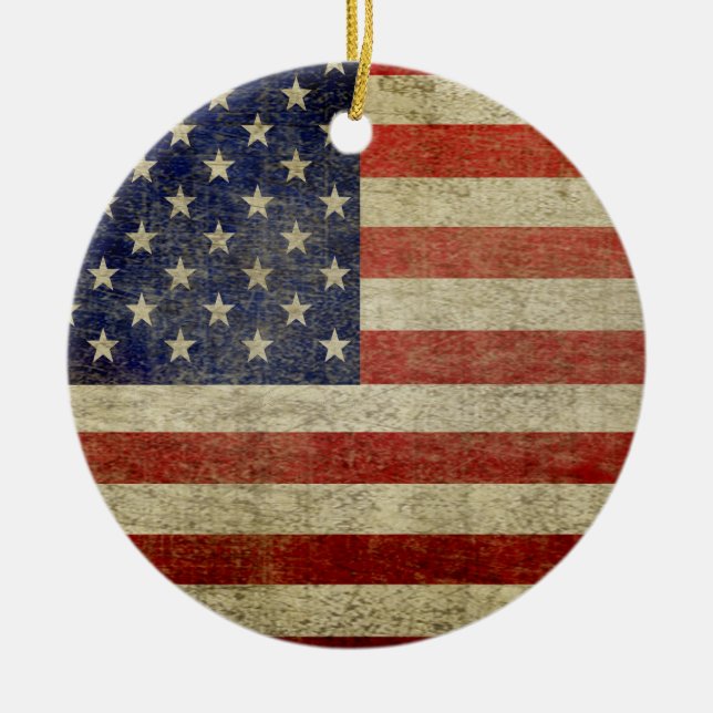 American Flag - Antique - Distress Finish Ceramic Tree Decoration (Front)