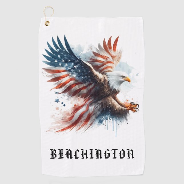 *~* American Flag AP16 Bald EAGLE USA Golf Towel (Front)
