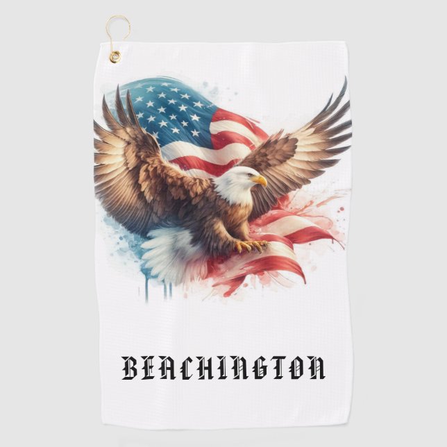 *~* American Flag AP16 Bald EAGLE USA Golf Towel (Front)