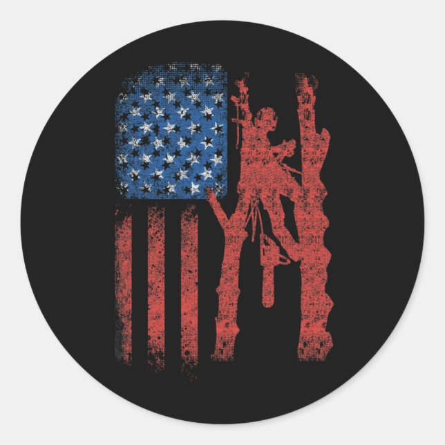 American Flag Arborist Cool Tree Lover Classic Round Sticker (Front)