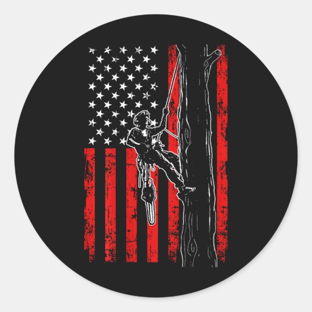 American Flag Arborist Fathers Day On Back  Classic Round Sticker (Front)
