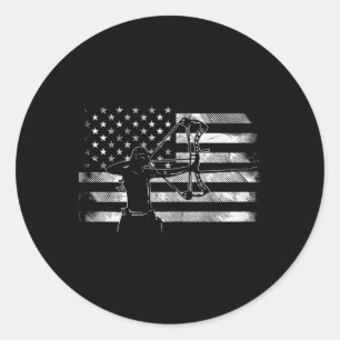 American Flag Archer Girl Archery Bow Hunting Usa  Classic Round Sticker